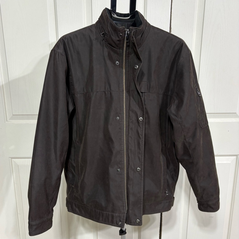 Michael Kors Dark Brown Military Jacket Size M Hood Pockets Full Zip Snap
